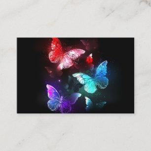 Three Glowing Butterflies on night background Discount Card