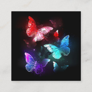 Three Glowing Butterflies on night background Discount Card