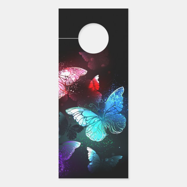 Three Glowing Butterflies on night background Door Hanger (Front)