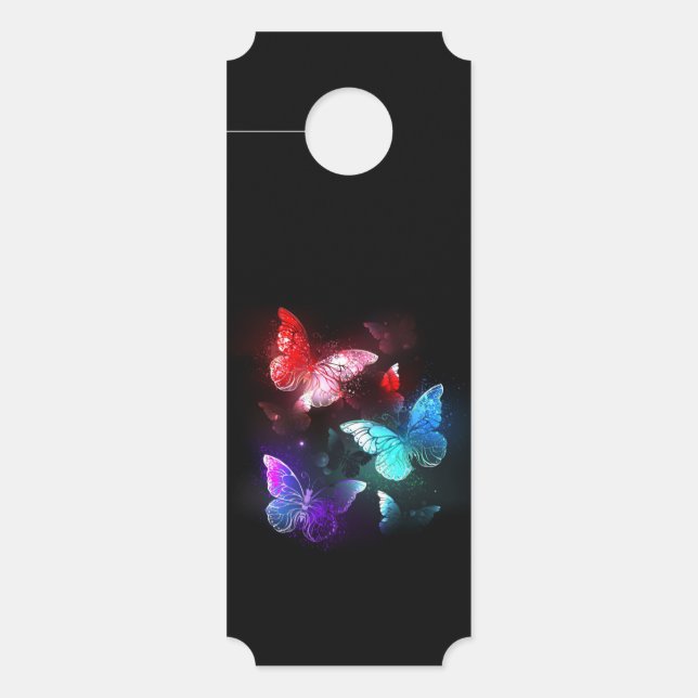 Three Glowing Butterflies on night background Door Hanger (Front)