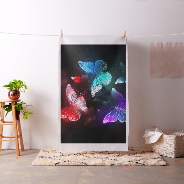 Three Glowing Butterflies on night background Fabric (In Situ)