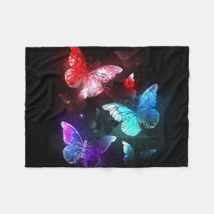 Three Glowing Butterflies on night background Fleece Blanket