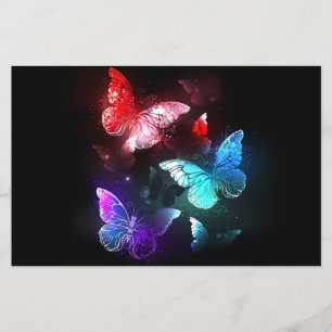 Three Glowing Butterflies on night background Flyer