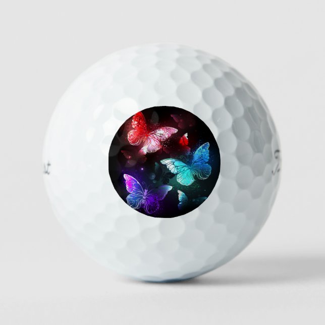 Three Glowing Butterflies on night background Golf Balls (Front)