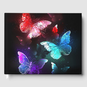 Three Glowing Butterflies on night background Guest Book