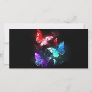 Three Glowing Butterflies on night background Holiday Card