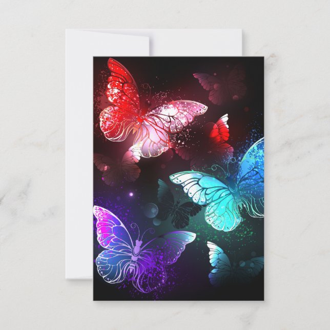 Three Glowing Butterflies on night background Invitation (Front)