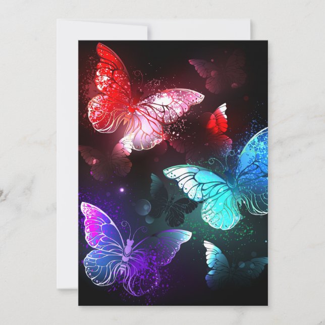 Three Glowing Butterflies on night background Invitation (Front)
