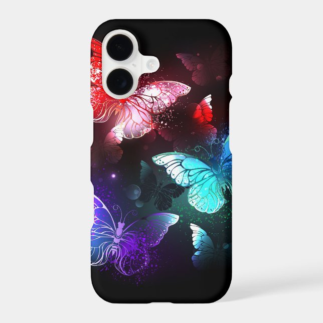 Three Glowing Butterflies on night background iPhone Case (Back)