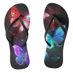 Three Glowing Butterflies on night background Jandals