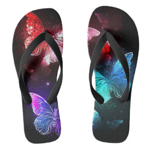 Three Glowing Butterflies on night background Jandals