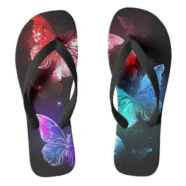 Three Glowing Butterflies on night background Jandals (Footbed)