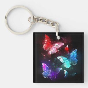 Three Glowing Butterflies on night background Key Ring