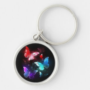 Three Glowing Butterflies on night background Key Ring