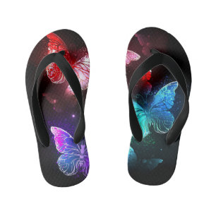 Three Glowing Butterflies on night background Kid's Jandals