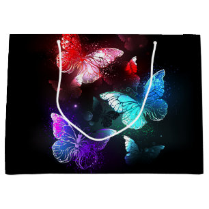 Three Glowing Butterflies on night background Large Gift Bag