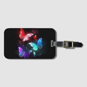 Three Glowing Butterflies on night background Luggage Tag