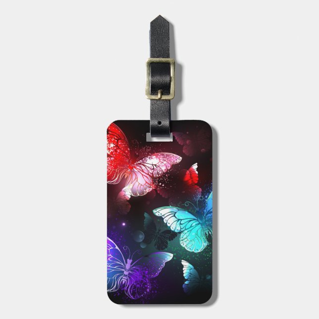 Three Glowing Butterflies on night background Luggage Tag (Front Vertical)