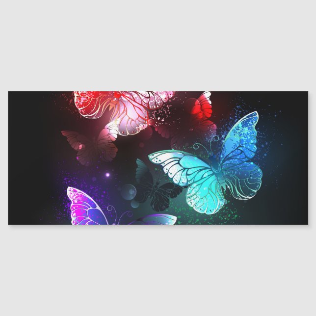 Three Glowing Butterflies on night background Magnetic Invitation (Front)