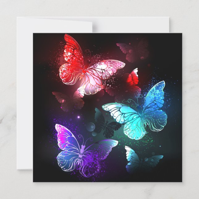 Three Glowing Butterflies on night background Magnetic Invitation (Front)