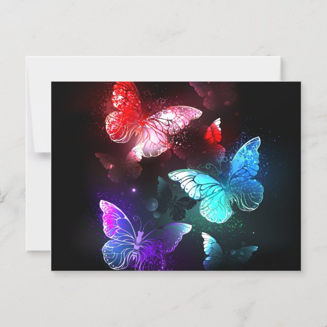 Three Glowing Butterflies on night background Magnetic Invitation (Front)