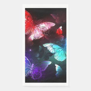 Three Glowing Butterflies on night background Napkin
