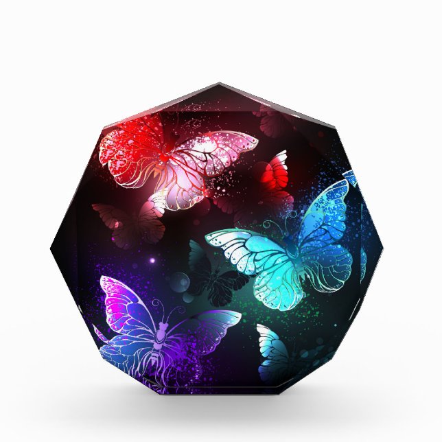 Three Glowing Butterflies on night background Photo Block (Front)