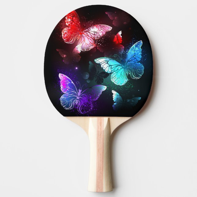Three Glowing Butterflies on night background Ping Pong Paddle (Front)