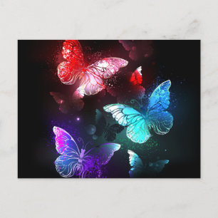 Three Glowing Butterflies on night background Postcard