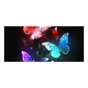 Three Glowing Butterflies on night background Rack Card