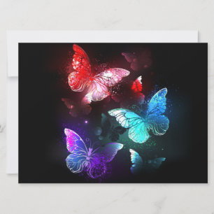 Three Glowing Butterflies on night background Save The Date