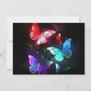 Three Glowing Butterflies on night background Save The Date