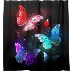 Three Glowing Butterflies on night background Shower Curtain