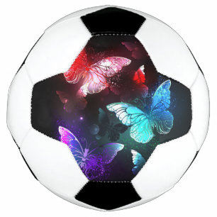 Three Glowing Butterflies on night background Soccer Ball