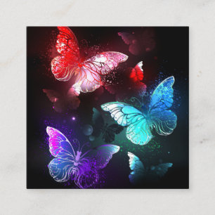 Three Glowing Butterflies on night background Square Business Card