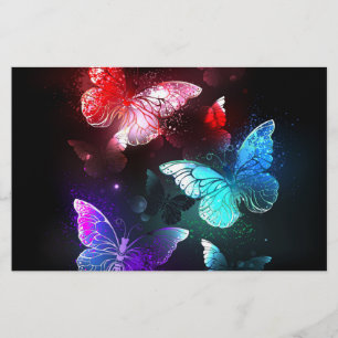 Three Glowing Butterflies on night background Stationery