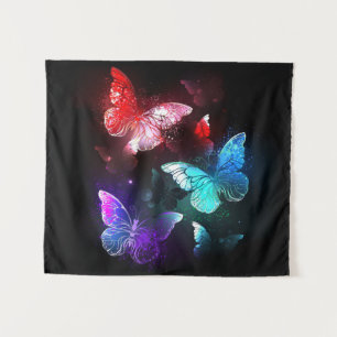 Three Glowing Butterflies on night background Tapestry