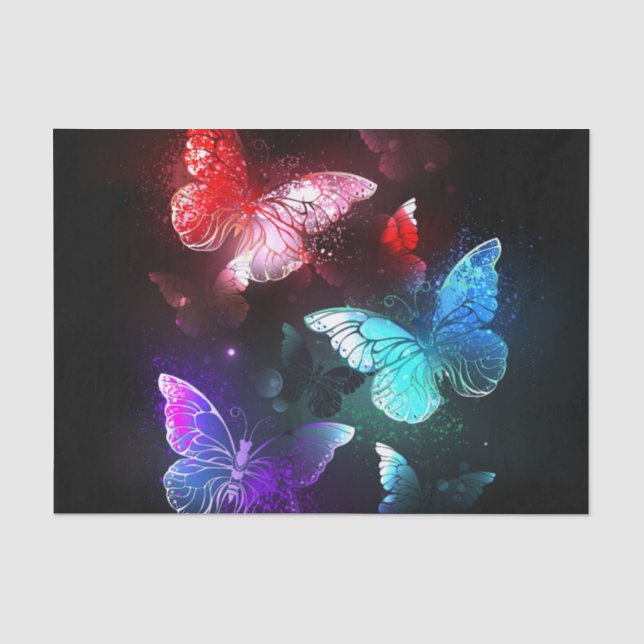 Three Glowing Butterflies on night background Tissue Paper (Front)