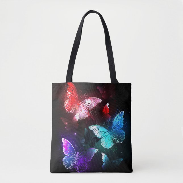 Three Glowing Butterflies on night background Tote Bag (Front)