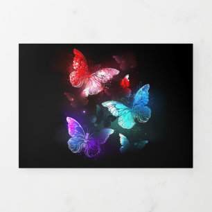 Three Glowing Butterflies on night background Tri-Fold Announcement