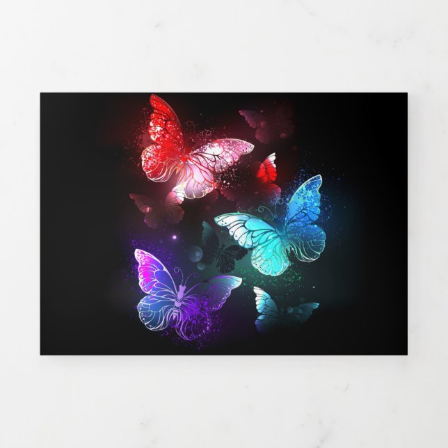 Three Glowing Butterflies on night background Tri-Fold Card (Cover)