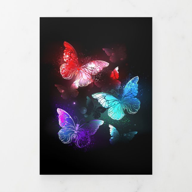 Three Glowing Butterflies on night background Tri-Fold Holiday Card (Cover)