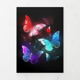 Three Glowing Butterflies on night background Tri-Fold Programme