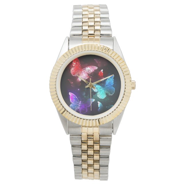 Three Glowing Butterflies on night background Watch (Front)