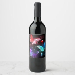 Three Glowing Butterflies on night background Wine Label