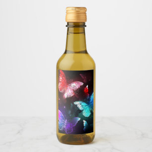 Three Glowing Butterflies on night background Wine Label