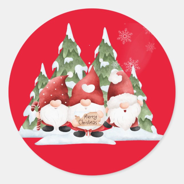 Three Gnome Christmas Round Stickers (Front)