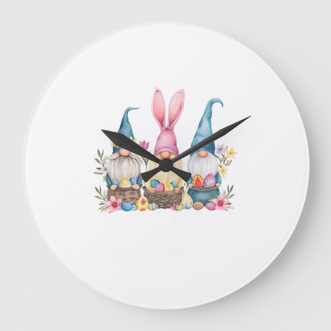 Three Gnome Easter Gnome Easter Egg T-Shirt Large Clock (Front)