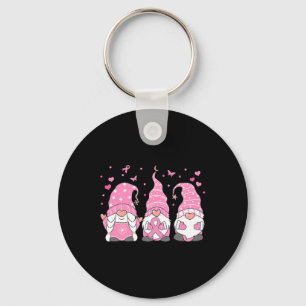 Three Gnome Pink Ribbon Warrior Breast Cancer Awar Key Ring