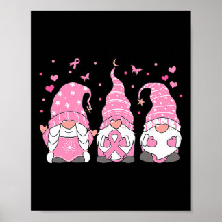 Three Gnome Pink Ribbon Warrior Breast Cancer Awar Poster
